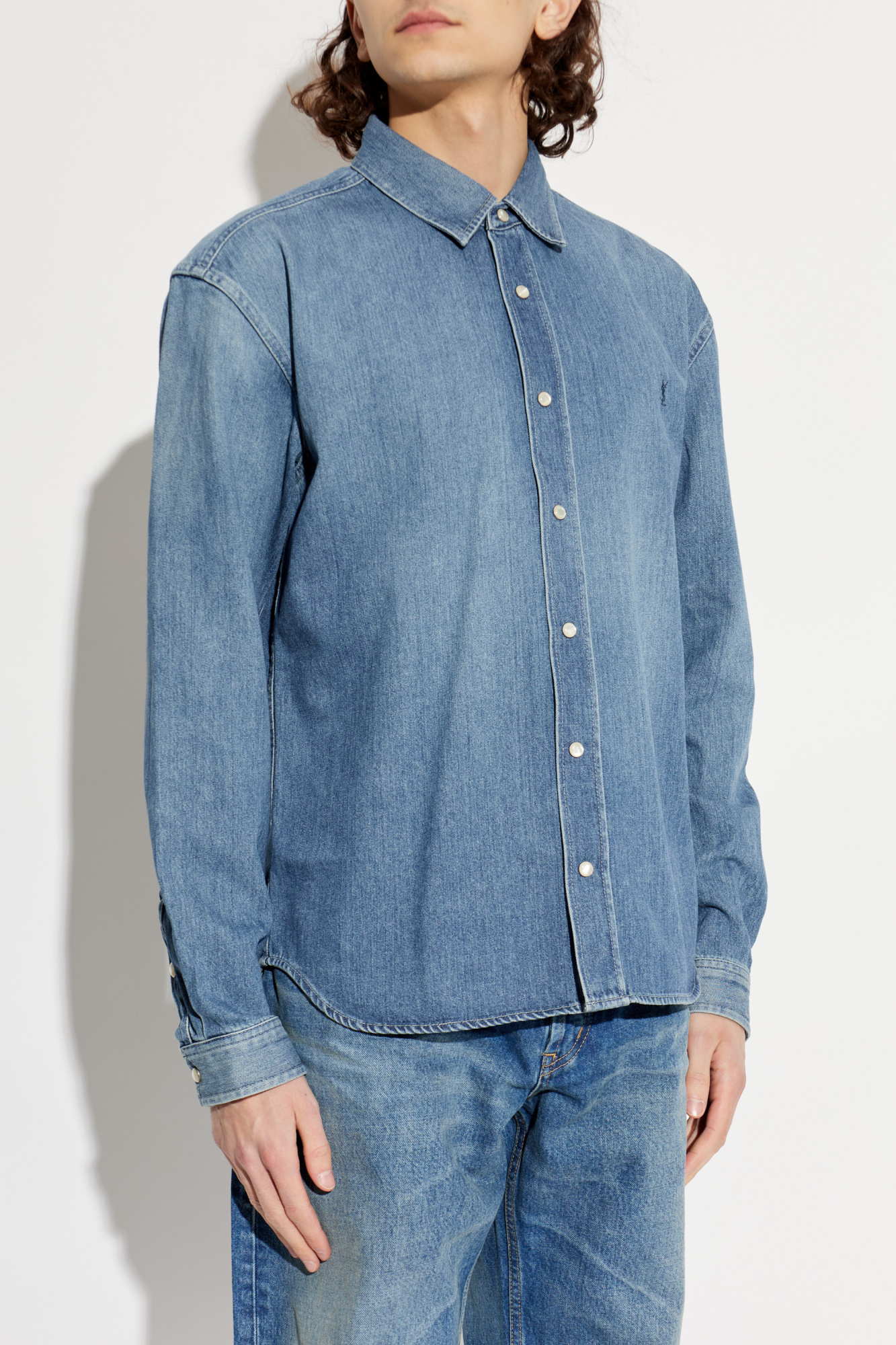 Saint Laurent Denim shirt with embroidered logo | Men's | Vitkac